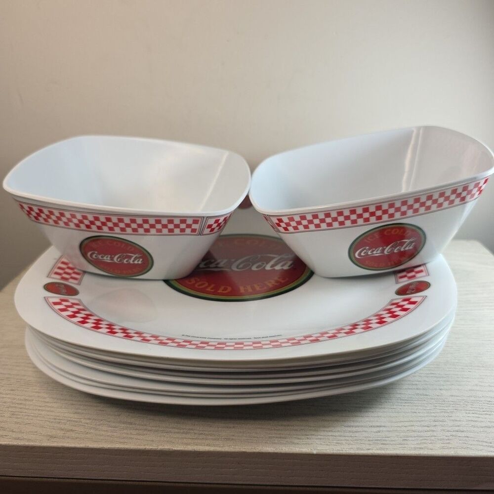 Gibson COCA COLA Plastic SQUARE (2) Bowl/ ( 8)Plate‎ SET - Picture 4 of 5